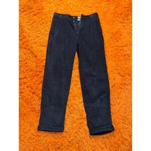 Navy Blue Wide Wale Corduroy Pleated Pants Straight Leg Cuffed Mens Trousers